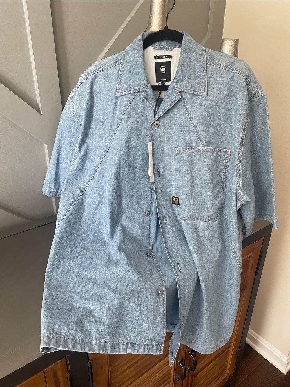 G-Star Light Blue Denim Short Sleeve Button-Down Shirt